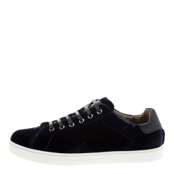 Pre Owned Gianvito Rossi Blue Velvet Loft Low Top Platfrom Sneakers Size 39