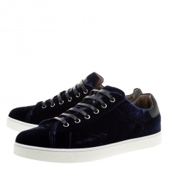 Pre Owned Gianvito Rossi Blue Velvet Loft Low Top Platfrom Sneakers Size 39