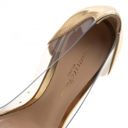 Pre Owned Gianvito Rossi Metallic Gold Leather and PVC Plexi Pointed Toe Pumps Size 35.5