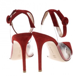 Pre Owned Gianvito Rossi Red Suede and PVC Anise Pointed Toe Ankle Strap Sandals Size 39