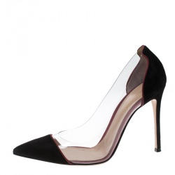 Pre Owned Gianvito Rossi Black Suede and PVC Visconti Plexi Pointed Toe Pumps Size 39