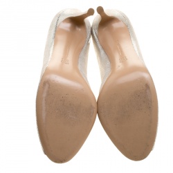 Pre Owned Gianvito Rossi Metallic Silver Leather Peep Toe Slip On Booties Size 41