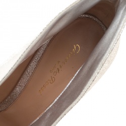 Pre Owned Gianvito Rossi Metallic Silver Leather Peep Toe Slip On Booties Size 41