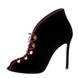 Pre Owned Gianvito Rossi Blue Velvet Miral Open Toe Booties Size 38