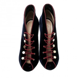 Pre Owned Gianvito Rossi Blue Velvet Miral Open Toe Booties Size 38