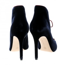 Pre Owned Gianvito Rossi Blue Velvet Miral Open Toe Booties Size 38