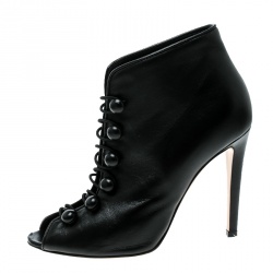 Pre Owned Gianvito Rossi Black Leather Imperia Open Toe Booties Size 38