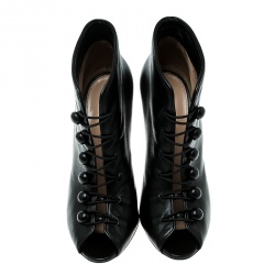 Pre Owned Gianvito Rossi Black Leather Imperia Open Toe Booties Size 38