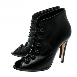 Pre Owned Gianvito Rossi Black Leather Imperia Open Toe Booties Size 38