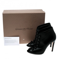 Pre Owned Gianvito Rossi Black Leather Imperia Open Toe Booties Size 38
