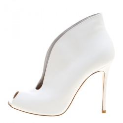 Pre Owned Gianvito Rossi White Leather Vamp Peep Toe Slip On Booties Size 38