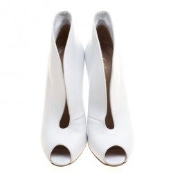 Pre Owned Gianvito Rossi White Leather Vamp Peep Toe Slip On Booties Size 38