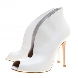 Pre Owned Gianvito Rossi White Leather Vamp Peep Toe Slip On Booties Size 38