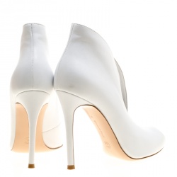 Pre Owned Gianvito Rossi White Leather Vamp Peep Toe Slip On Booties Size 38