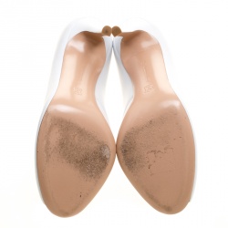 Pre Owned Gianvito Rossi White Leather Vamp Peep Toe Slip On Booties Size 38