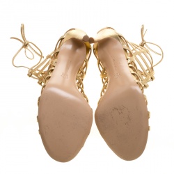 Pre Owned Gianvito Rossi Metallic Gold Leather Roxy Lace Up Caged Sandals Size 38
