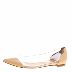 Pre Owned Gianvito Rossi Beige Leather and PVC Plexi Ballet Flats Size 38
