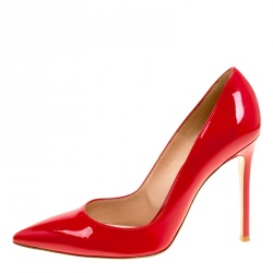 Pre Owned Gianvito Rossi Tabasco Red Patent Leather Pointed Toe Pumps Size 38