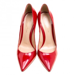 Pre Owned Gianvito Rossi Tabasco Red Patent Leather Pointed Toe Pumps Size 38