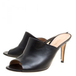 Pre Owned Gianvito Rossi Black Leather Peep Toe Mules Size 38