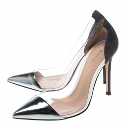 Pre Owned Gianvito Rossi Grey Patent Leather and PVC Plexi Pointed Toe Pumps Size 36