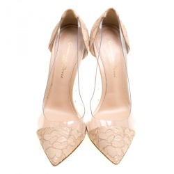 Pre Owned Gianvito Rossi Beige Lace and PVC Plexi Pointed Toe Pumps Size 36