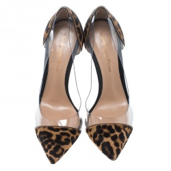 Pre Owned Gianvito Rossi Leopard Print Pony Hair and PVC Plexi Pumps Size 36