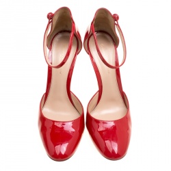 Pre Owned Gianvito Rossi Tabasco Red Patent Leather Ankle Strap D'orsay Pumps Size 39.5