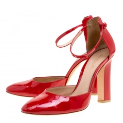 Pre Owned Gianvito Rossi Tabasco Red Patent Leather Ankle Strap D'orsay Pumps Size 39.5