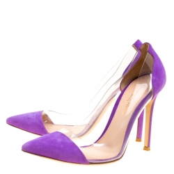 Pre Owned Gianvito Rossi Purple Suede and PVC Plexi Pointed Toe Pumps Size 36.5