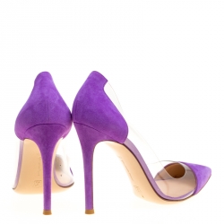 Pre Owned Gianvito Rossi Purple Suede and PVC Plexi Pointed Toe Pumps Size 36.5