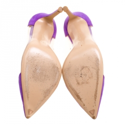 Pre Owned Gianvito Rossi Purple Suede and PVC Plexi Pointed Toe Pumps Size 36.5
