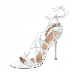 Pre Owned Gianvito Rossi White Braided Leather Cage Sandals Size 37