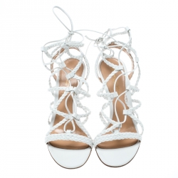 Pre Owned Gianvito Rossi White Braided Leather Cage Sandals Size 37
