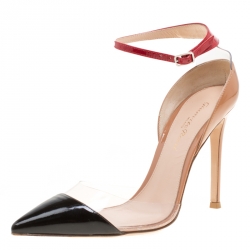 Pre Owned Gianvito Rossi Tricolor Patent Leather and PVC Ankle Strap Pointed Toe Sandals Size 36