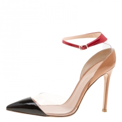 Pre Owned Gianvito Rossi Tricolor Patent Leather and PVC Ankle Strap Pointed Toe Sandals Size 36