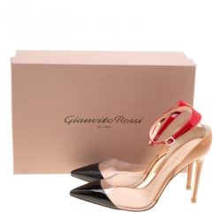 Pre Owned Gianvito Rossi Tricolor Patent Leather and PVC Ankle Strap Pointed Toe Sandals Size 36