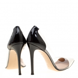 Pre Owned Gianvito Rossi White/Black Patent Leather and PVC Plexi Pointed Toe Pumps Size 37