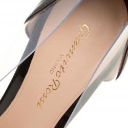 Pre Owned Gianvito Rossi White/Black Patent Leather and PVC Plexi Pointed Toe Pumps Size 37