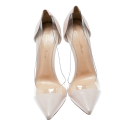 Gianvito Rossi Blush Pink Leather and PVC Plexi Pointed Toe Pumps Size 38