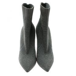 Pre Owned Gianvito Rossi Grey Knit Fiona Pointed Toe Ankle Boots Size 36