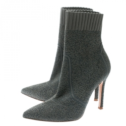 Pre Owned Gianvito Rossi Grey Knit Fiona Pointed Toe Ankle Boots Size 36