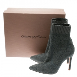 Pre Owned Gianvito Rossi Grey Knit Fiona Pointed Toe Ankle Boots Size 36