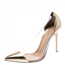 Pre Owned Gianvito Rossi Metallic Gold Leather and PVC Plexi Pumps Size 40.5