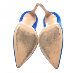 Pre Owned Gianvito Rossi Blue Suede Pointed Toe Pumps Size 38