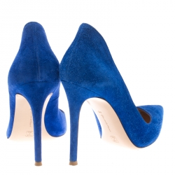 Pre Owned Gianvito Rossi Blue Suede Pointed Toe Pumps Size 38