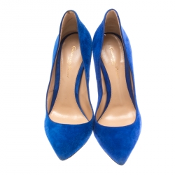 Pre Owned Gianvito Rossi Blue Suede Pointed Toe Pumps Size 38