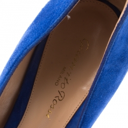 Pre Owned Gianvito Rossi Blue Suede Pointed Toe Pumps Size 38