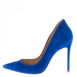 Pre Owned Gianvito Rossi Blue Suede Pointed Toe Pumps Size 38