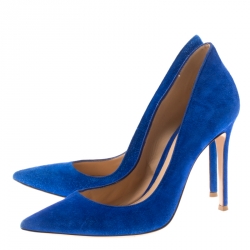 Pre Owned Gianvito Rossi Blue Suede Pointed Toe Pumps Size 38